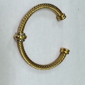 Elegant Twisted Gold Tone and Silver Women's Bracelet With two-toned Crystal